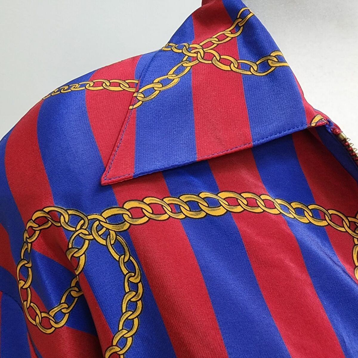 OLEG CASSINI EMPORIO Silk Jacket Gold Chain Red Blue Womens OLEG CASSINI EMPORIO Silk Jacket Gold Chain Red Blue Womens