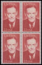 US T. S. Eliot 22c Stamp Block of 4 Scott #2239