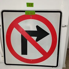 Road Traffic Street Sign Authentic Retired No Right Turn 24"X24" Lot 12-583