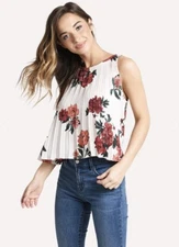 BB Dakota Womens White Floral 90210 Flow Tank Top Blouse Sz Large