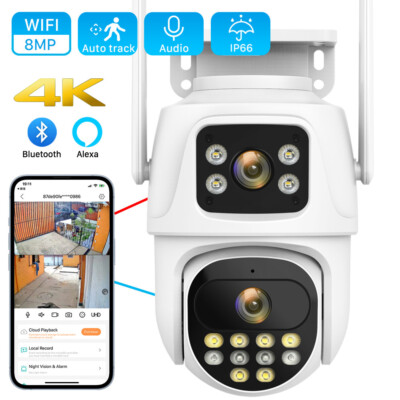 8MP 1080P WiFi IP Kamera Dual Lens Wireless Outdoor PTZ Home Security Cam DE