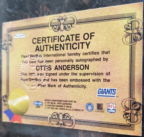 1999 Ottis Anderson Autograph New York Giants Fleer Sports Illustrated Card - Picture 7 of 8