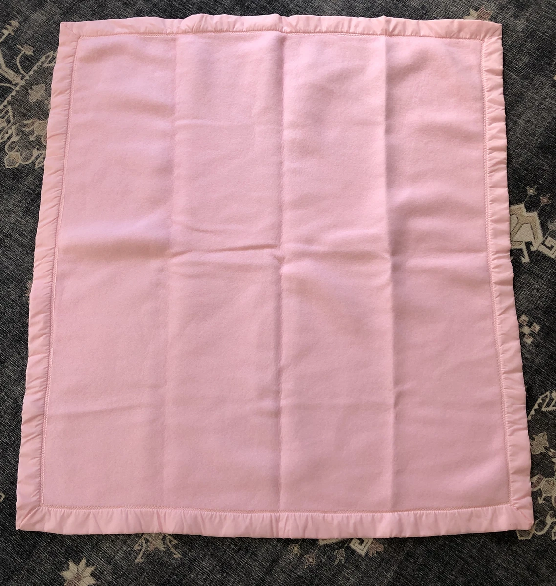 Vintage Acrylic Baby Blanket Satin Trim Pink Unbranded 38x42 NEW W