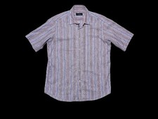 Bugatchi Uomo Shirt Mens L Short Sleeve Button Up Pastel Purple Striped EUC