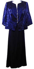 Alex Evenings 2 piece Long Dress 16P Shimmery Midnight Blue Crystal Button Front