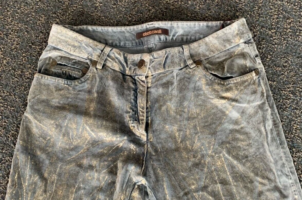 PANTALÓN MUJER ROBERTO CAVALLI AUTÉNTICO FIRENZE TALLA 44 GRIS/DORADO BRILLO Foto 3 de 4