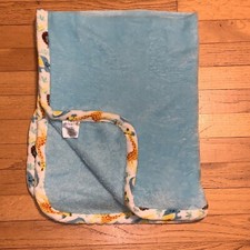 le Bebe FAVORITE Giraffe Elephant Lion Blue Baby Blanket/Lovey