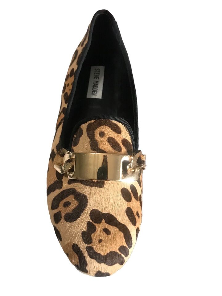 Steve Madden Brown Wallace Leopard Loafers Fur Buckle Flat Casual Shoes ...