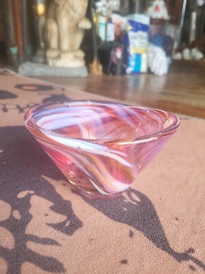 Vntg Kosta Boda Tempera Pink Swirl Art Glass Bowl designed by Anna Ehrner  Sweden