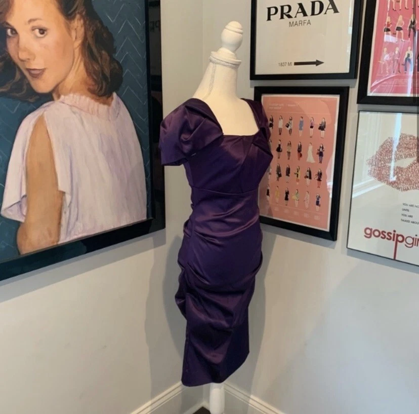 SCREEN WORN Lily van der Woodsen Nicole Miller Satin Purple Dress 4 Gossip Girl - Image 4 of 4