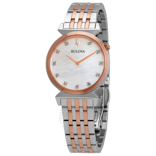 BULOVA ♦ 98P192 Regatta MOP Dial Watch 11 Diamonds BULOVA 98P192 REGATTA MOP DIAMOND DIAL TWO TONE STAINLESS