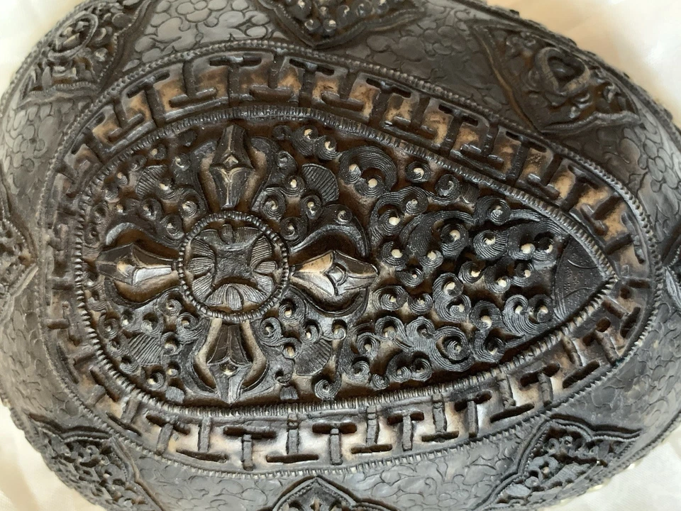 Kapala Skull Cup Tibetan Buddhist Tantric Buddhism Faux Silver Resin Hand Made - Image 2 of 4