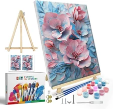Paint by Numbers Kit for Kids, Adults with Frame, Flower Paint by Number with Ea