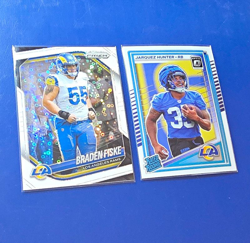 Panini Prizm/Optic NFL Rams 2-Card Lot Braden Fiske Disco RC #144 Jarquez #292