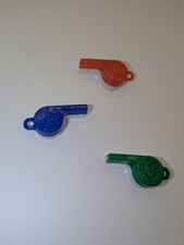 3 Whistles Mid-Century Crackerjack or Bubblegum Machine Premium Charm Toys B/G/R