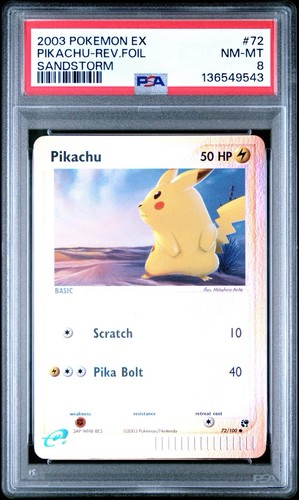 Pikachu Reverse Holo #72/100 - 2003 Pokemon EX Sandstorm - PSA 8 - LOW POP 127