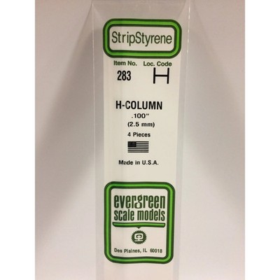 Evergreen 283 Styrene Plastic H Column 0.100''  2.5mm x 14''(4)