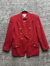 Vintage Christian Dior Red Double Breasted Blazer Jacket Gold Logo Buttons