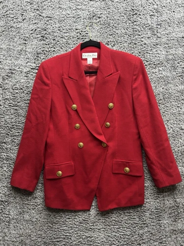 Giacca blazer doppiopetto rosso Christian Dior vintage bottoni logo oro