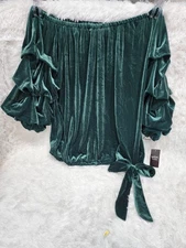 MSK Blouse Top Off the Shoulder 3/4 Puff Sleeve Green Velvet Size 3X 