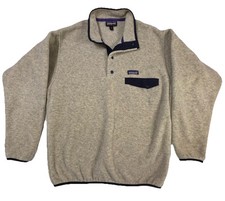 Patagonia Synchilla Snap T Fleece Pullover Mens Medium Oatmeal Heather/Blue Trim