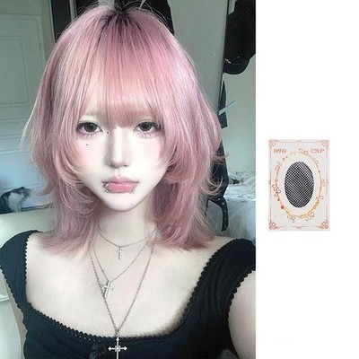 Women's Pink Wolf Cut Wig Short Curly Layered Synthetic Hair Wig with Bangs