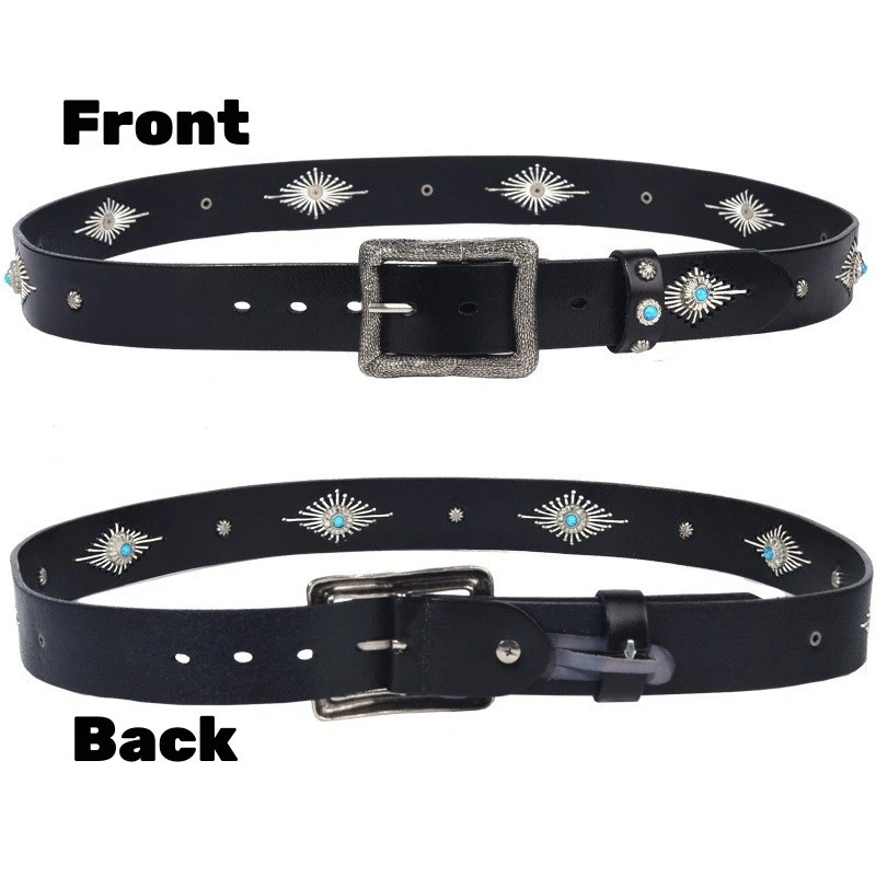 Cinturones Punk Unisex Ancho 1.5" Resistente Cinturón Cuero Real Hecho a Mano Cintura Foto 3 de 4