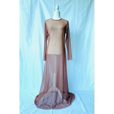 Pink/Brown Mesh Maxi Dress with Long Sleeves Size M/L