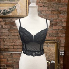 Auden Black Lace Longline Bra Bustier Top Sheer Mesh Underwire Size Medium