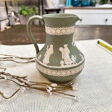 Wedgwood Vintage Jasperware Sage Green & White 5" Pitcher Jug Decor Greek Theme