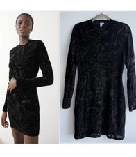 & Other Stories Fitted Printed Mini Dress Black Size 6 EUC Velvet Burnout Sheer