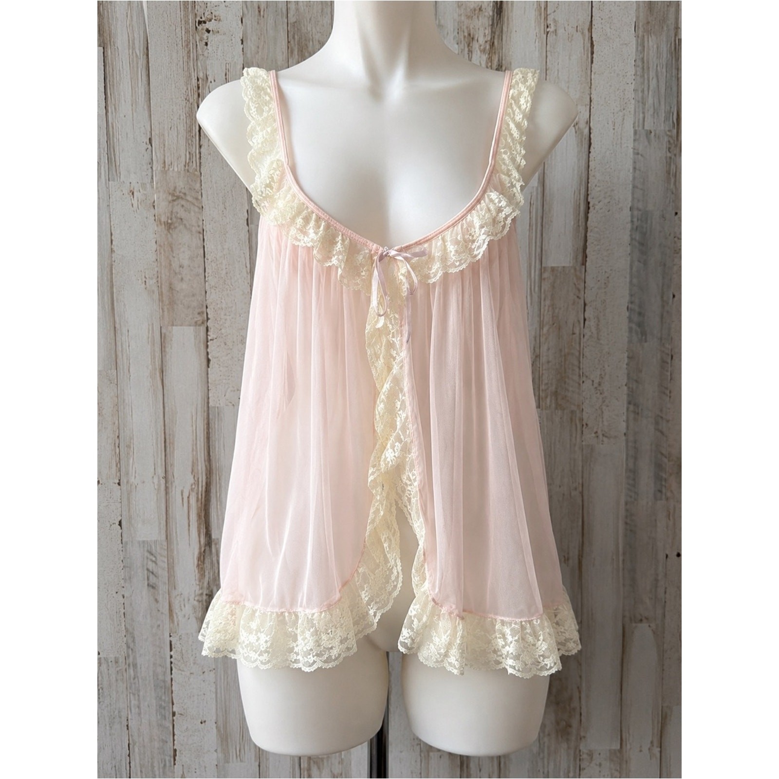 Victoria’s Secret Pink Lace Sheer Babydoll Lingerie Nightgown Large Coquette