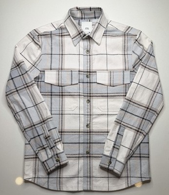 River Island Overshirt Mens Size S Gray Heavy Cotton Chore Utility Check Plaid