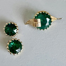 Green Round Stone Stud Large Clip-On Earrings...