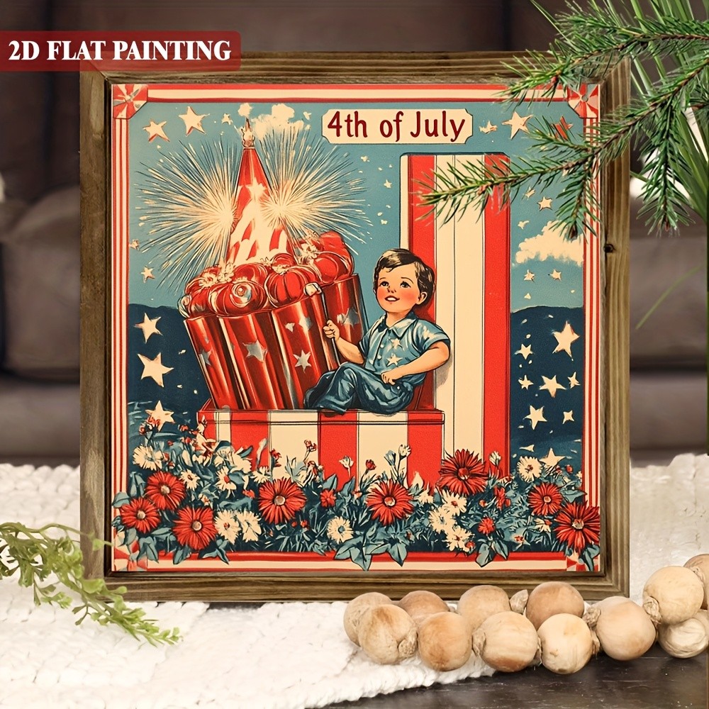 как выглядит 2D Vintage 4th of July Wood Sign Independence Day Gift Wall Decor for Home Cafe фото
