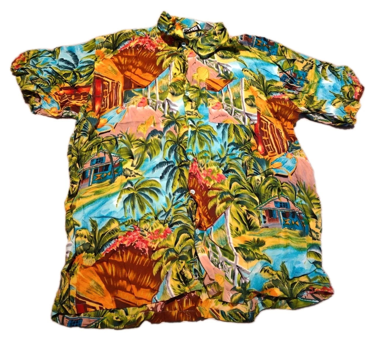 Islander Hawaiian Shirt 100% Rayon XL Palm Trees Island Ocean Camp Cottagecore