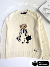 POLO RALPH LAUREN Polo Bear Tote Bag Knit Sweater Beige Women's Small w/ Box