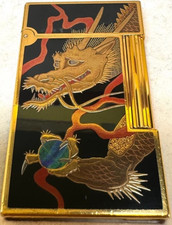 Working S.T. Dupont Gas Lighter Black Gold LINE 2 makie dragon with box