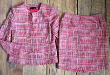 Jones New York 8  10 Medium Suit Skirt Set Jacket Pencil Pink Red Carpet Woven