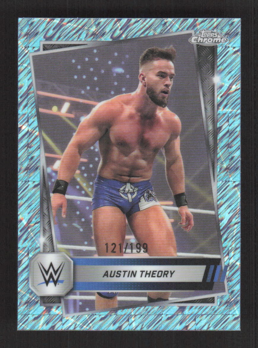 Austin Theory 2025 Topps Chrome WWE Aqua Shimmer Refractor #/199 #130