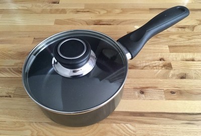 Chefmate Cookware 6  1Qt Sauce Pan Small Pot Black Nonstick Glass Lid