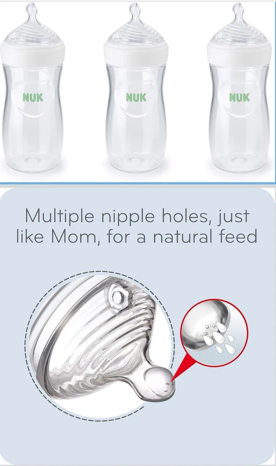 NUK Simply Natural 9 oz Baby Bottles (3 Count ) Med Flow & Pacifier SAFE TEMP - Image 2 of 4