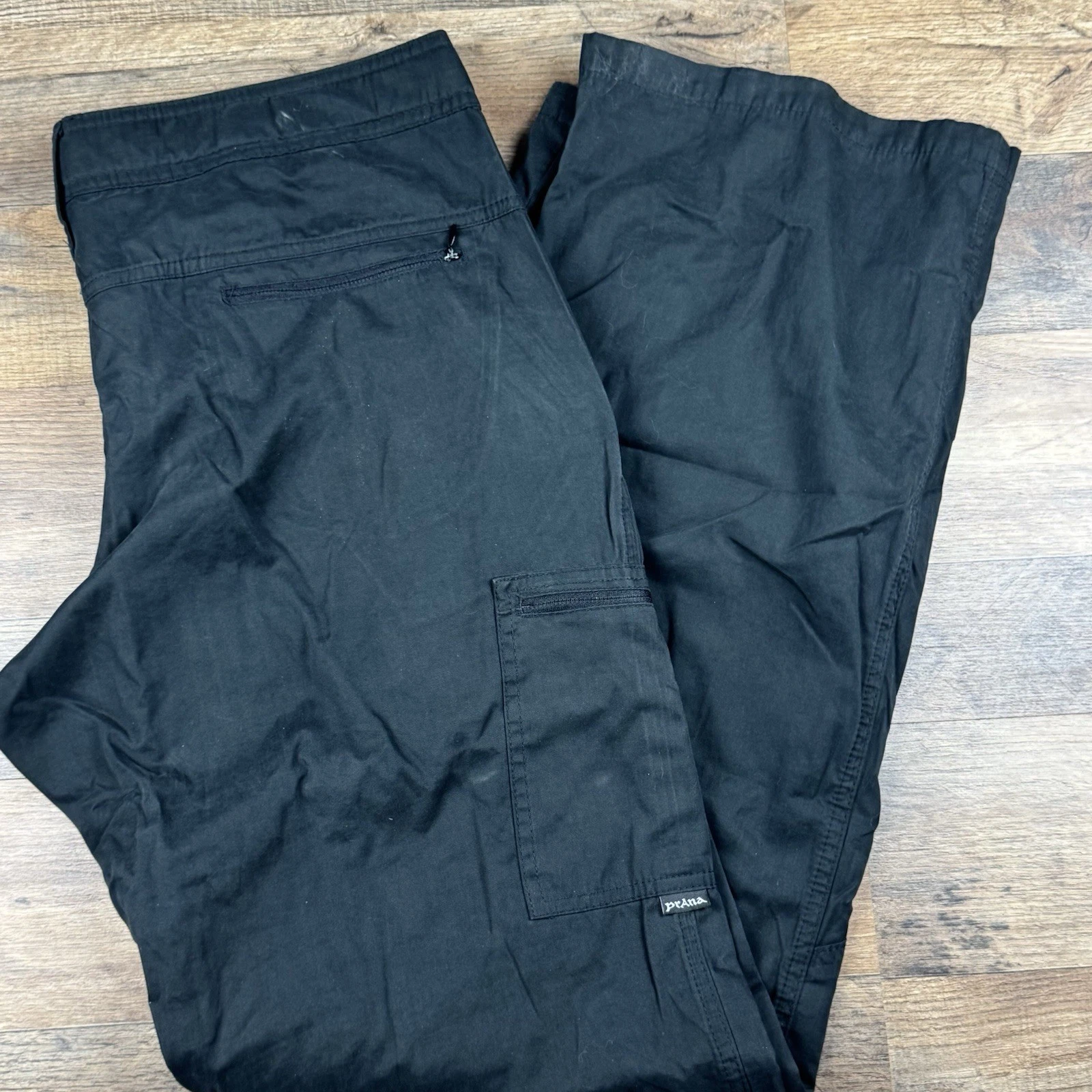 PrAna Mens XL Hike Pants Black Hiking Side Pocket Made In uSA