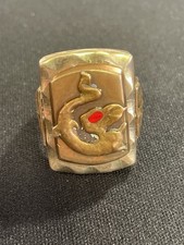 Anillo Motociclista Mexicano Vintage Dragón con Ojo Rojo Estampado México