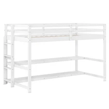Twin Size Loft Bed with Storage Shelves with Full-length Guardrails & Ladder