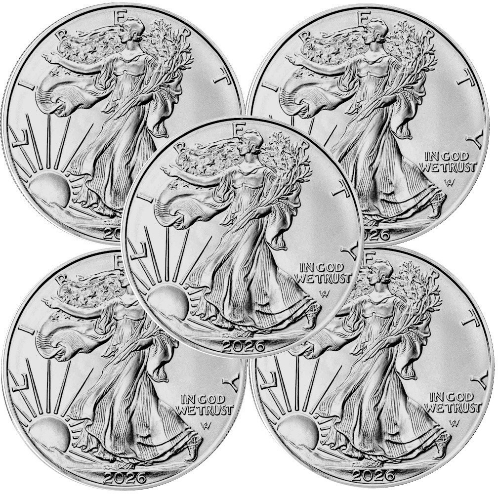 Lot of 5 - 2026 1 oz .999 Fine *Silver American Eagle $1 Coi.n BU