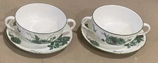Ceralene A Raynaud Limoges France Set Of Two Cup and Saucers Deep Green Floral