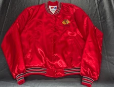 Vintage Swingster NHL Chicago Blackhawks Hockey Red Satin Bomber Jacket XL USA