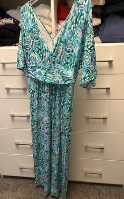 Lilly Pulitzer XL Multicolor Floral V-Neck 3/4 Sleeve Parigi V-Neck Maxi Dress
