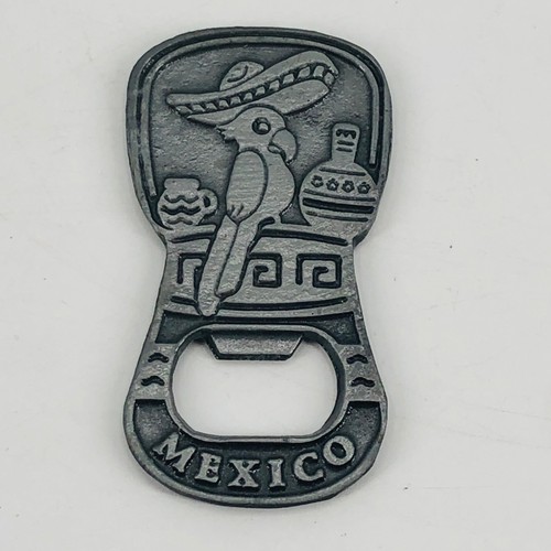 Mexico Souvenir Metal Refrigerator Magnet w/ Parrot and Bottle Opener